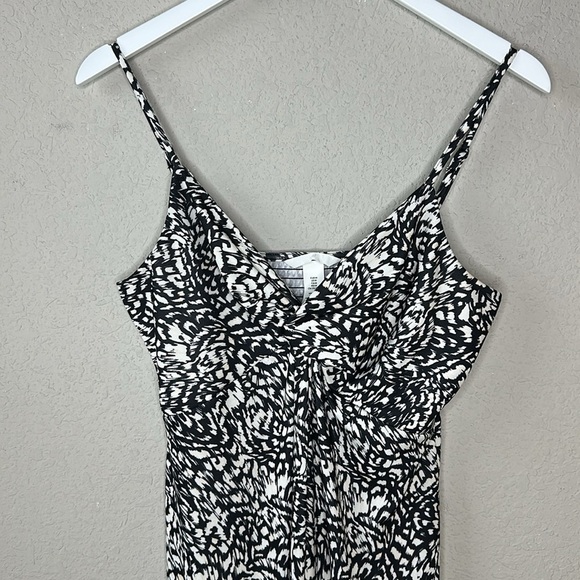 H&M Black and White Twist Front Abstract Print Spaghetti Strap Midi Dress Size M - Picture 2 of 12